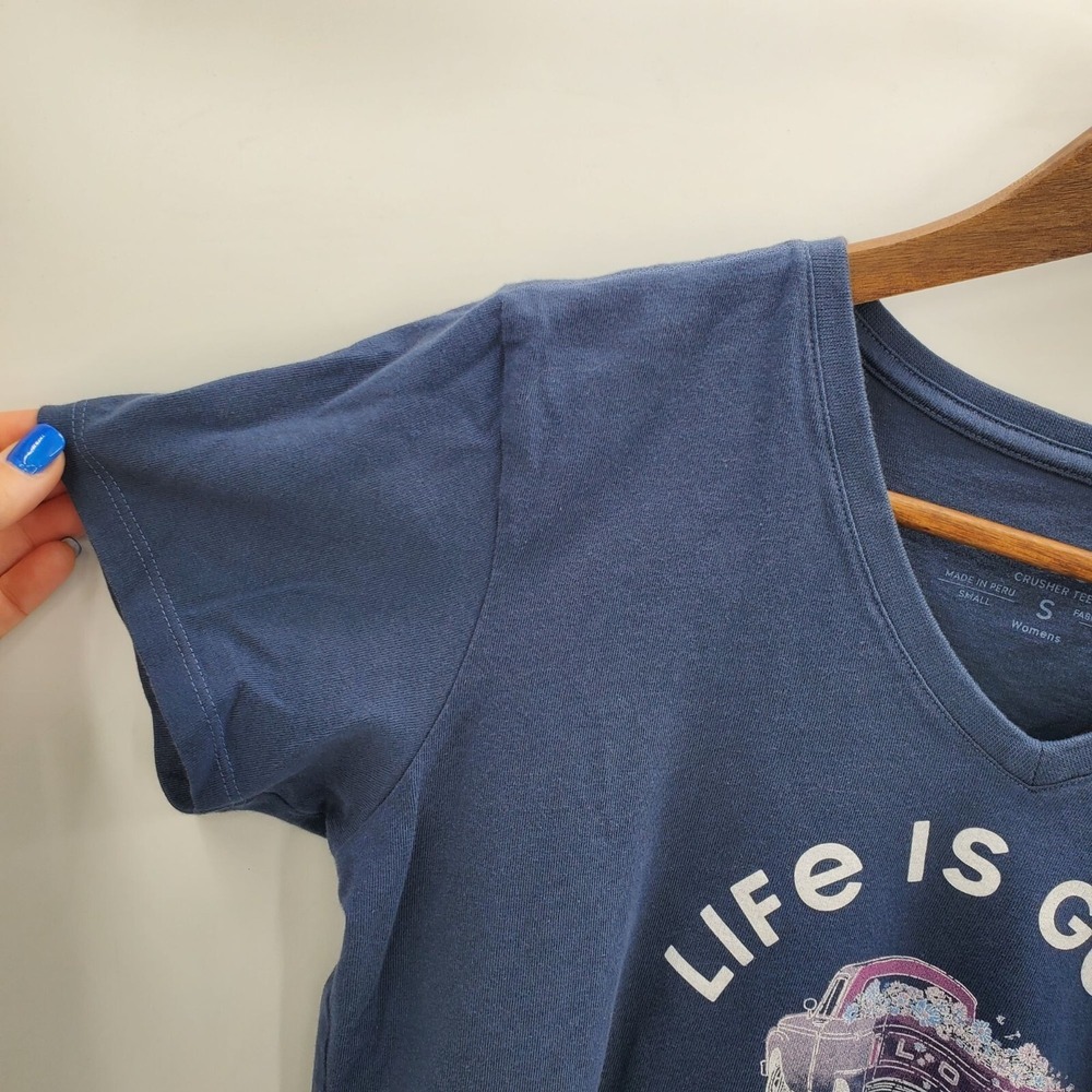 Life Is Good Womens Blue Short Sleeve T-Shirt S Fort Wayne Indiana V-Neck Truck - Picture 5 of 10
